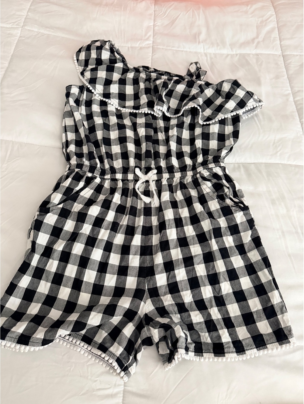 Wonder Nation Girls' Black and White Gingham Romper XL (14-/